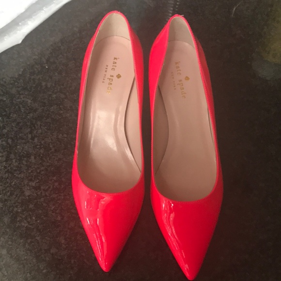kate spade Shoes - NWOT Kate Spade Neon Patent Leather Kitten Heels